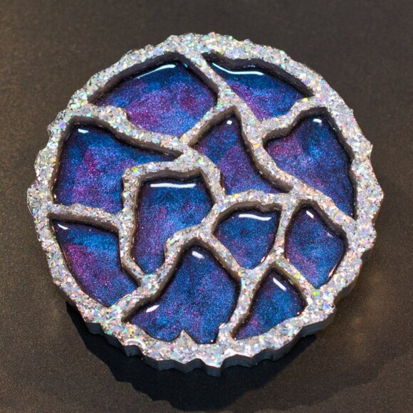 Silver Sparkle and Color Shift Geode Agate Coasters – Set of 2 | Wine Coasters - Picture 4 of 5
